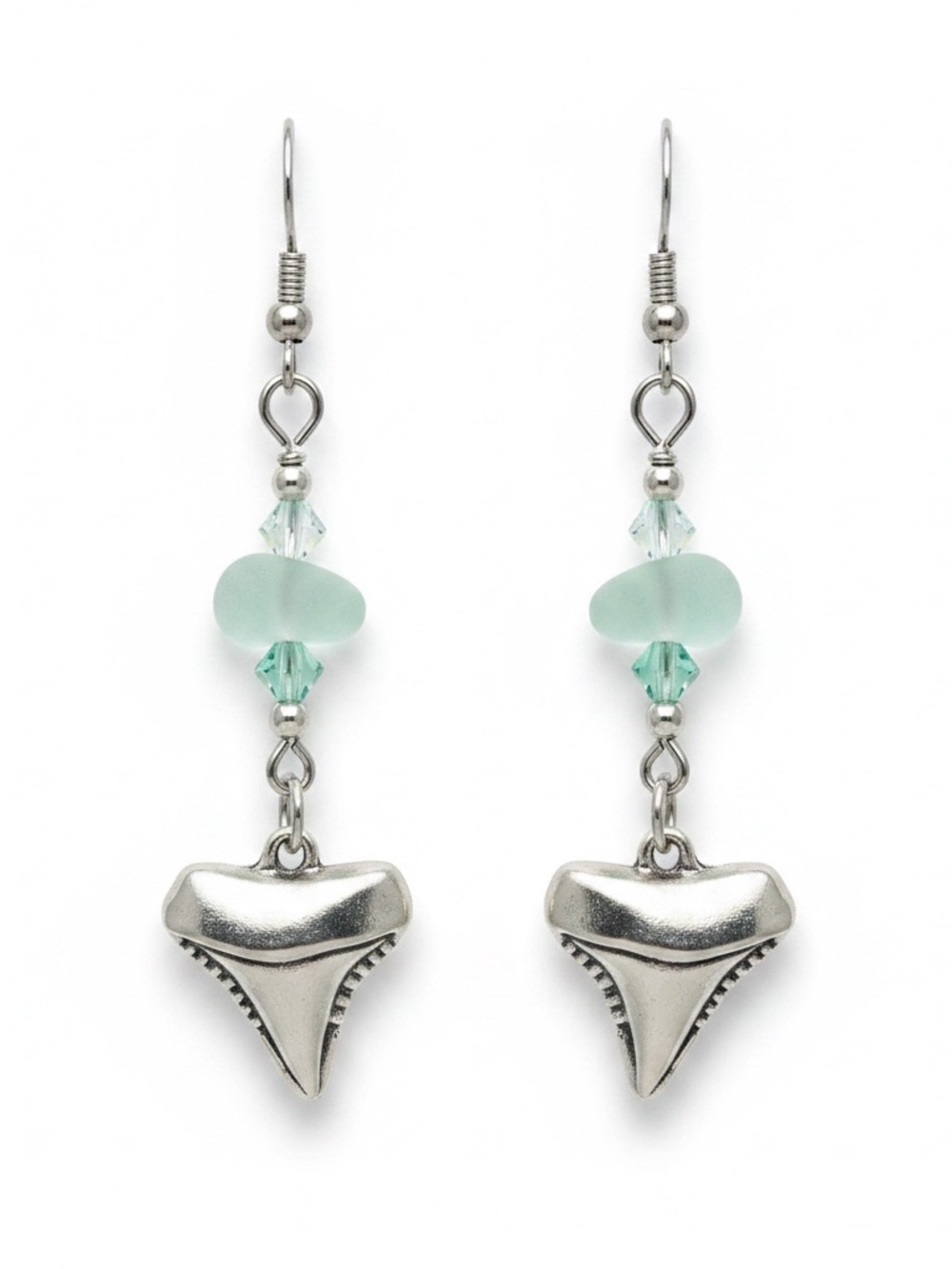 Shark Tooth Sea Glass and Precosia Crystal Earrings